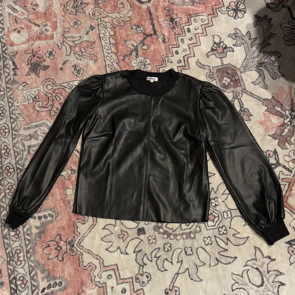 LA Made Black Faux Leather Crew Neck, Long Sleeve top. Size Small - Picture 4 of 8